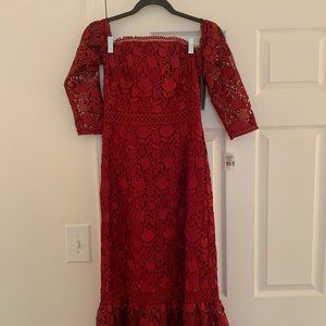 Shoshanna Red Lace Long Sleeve Dress